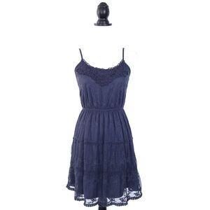 Altar'd State Sleeveless Lace Trim Fit & Flare Dress Navy Blue Size Medi…
